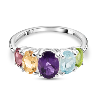 Amethyst, Citrine, Skyblue Topaz, Lotus Granet and Peridot 5-Stone Ring in Sterling Silver 2.27 Ct.