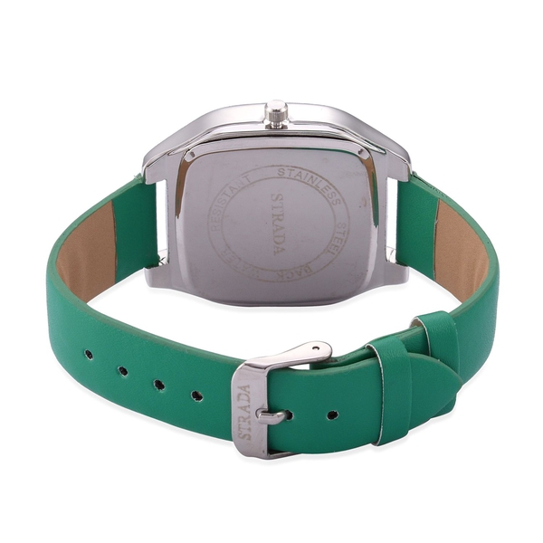 STRADA Japanese Movement Black Dial Water Resistant Watch in Silver Tone with Stainless Steel Back and Green Strap