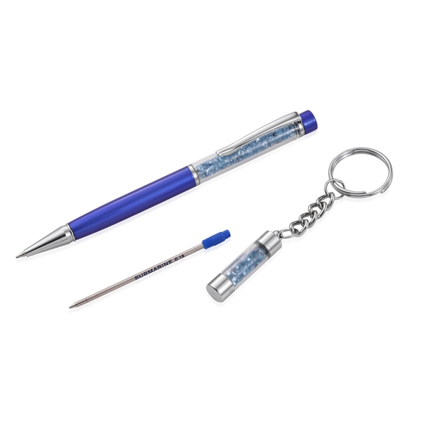 Sky Blue Topaz Filled Ball Point Pen and a Key Chain Set with Extra Refill (Sky Blue Topaz 12.00 Ct)