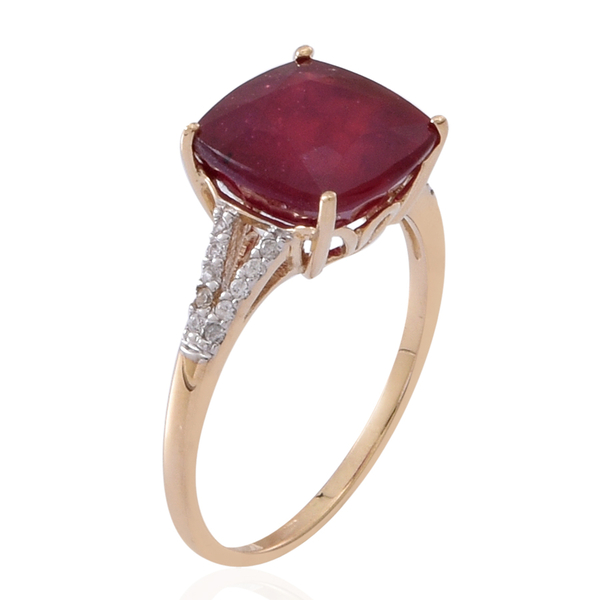 9K Y Gold AAA African Ruby (Cush 5.90 Ct), Natural White Zircon Ring 6.000 Ct.