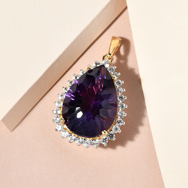 Lusaka Amethyst and Natural Cambodian Zircon Pendant in 14K Gold Overlay Sterling Silver 33.69 Ct,Silver Wt 5.49 Gms.
