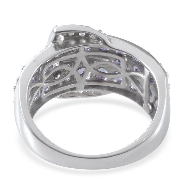 Tanzanite (Rnd), White Topaz Buckle Ring in Platinum Overlay Sterling Silver 2.750 Ct.