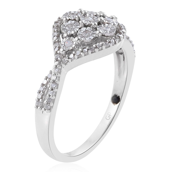GP Diamond Dream (Rnd), Kanchanaburi Blue Sapphire Ring in Platinum Overlay Sterling Silver 0.270 Ct