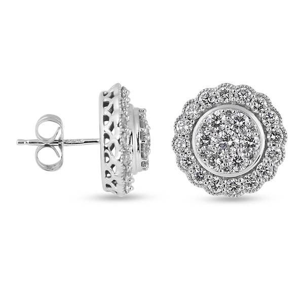 NY Close Out -14K White Gold Diamond (SI-I1/G-H) Stud Earrings (with Push Back) 1.50 Ct.