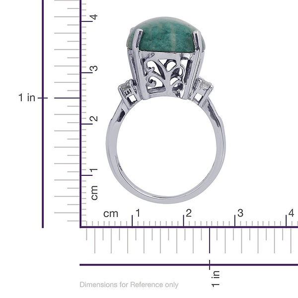 Amazonite (Ovl 11.75 Ct), White Topaz Ring in Platinum Overlay Sterling Silver 12.500 Ct. Silver wt. 5.25 Gms.