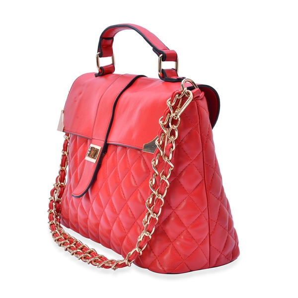 Red Colour Diamond Pattern Tote Bag (Size 32x22x11 Cm)