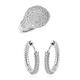 2 Piece Set -  Simulated Diamond Dome Ring and Hoop Earrings (with Clasp) in Silver Tone