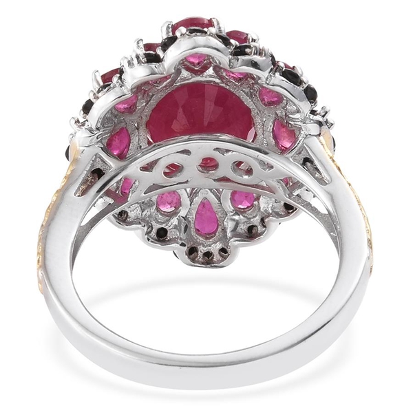Designer Inspired - African Ruby (Ovl 5.20 Ct), Boi Ploi Black Spinel Ring in Platinum and Yellow Gold Overlay Sterling Silver 8.750 Ct.