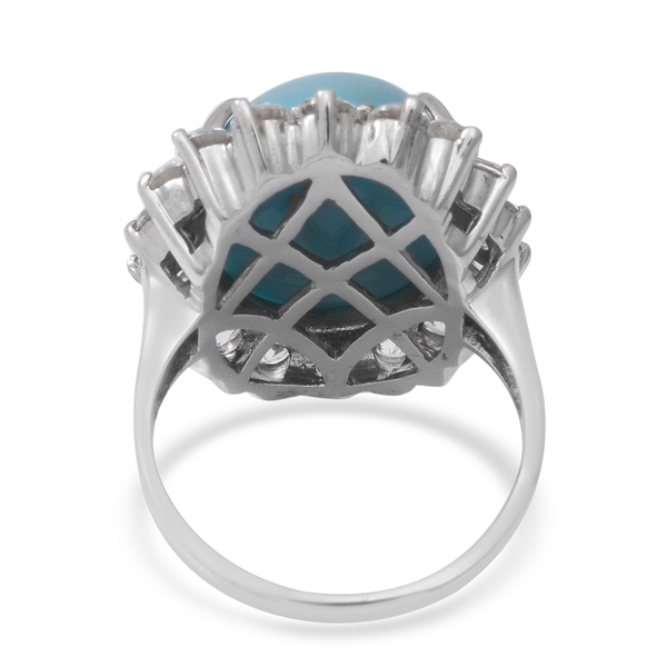 Arizona Sleeping Beauty Turquoise and Natural Cambodian Zircon Ring in Rhodium Overlay Sterling Silver 12.75 Ct.