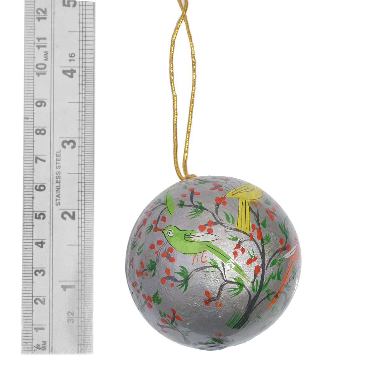 Christmas Decorations - Set of 3 Grey Colour Paper Mache Tree Hanging Christmas Balls