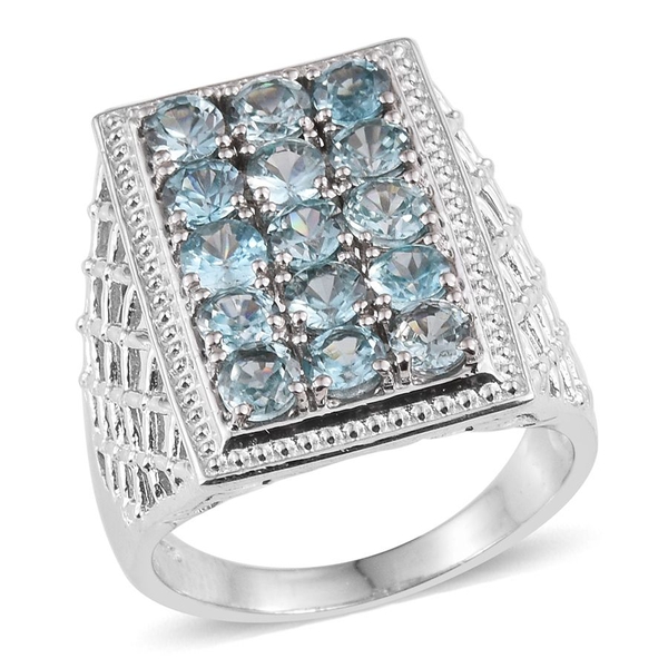 Ratanakiri Blue Zircon (Rnd) Ring in Platinum Overlay Sterling Silver 5.250 Ct.