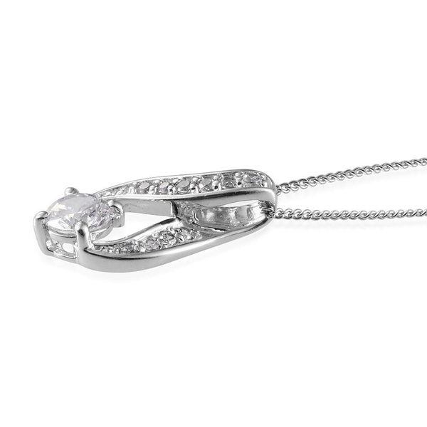 AAA Simulated Diamond (Rnd) Pendant With Chain and Earrings in Platinum Overlay Sterling Silver