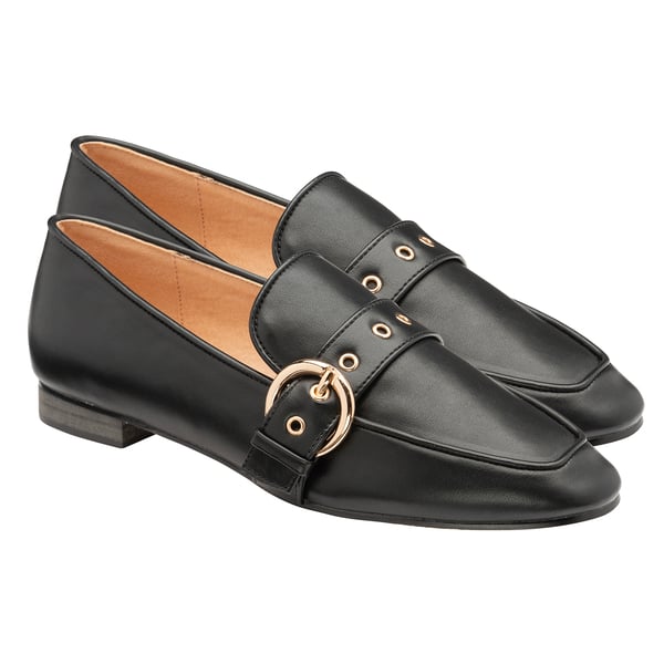 RAVEL Ramona Loafers with Gold Tone Buckle Detail in Black (Size 3)