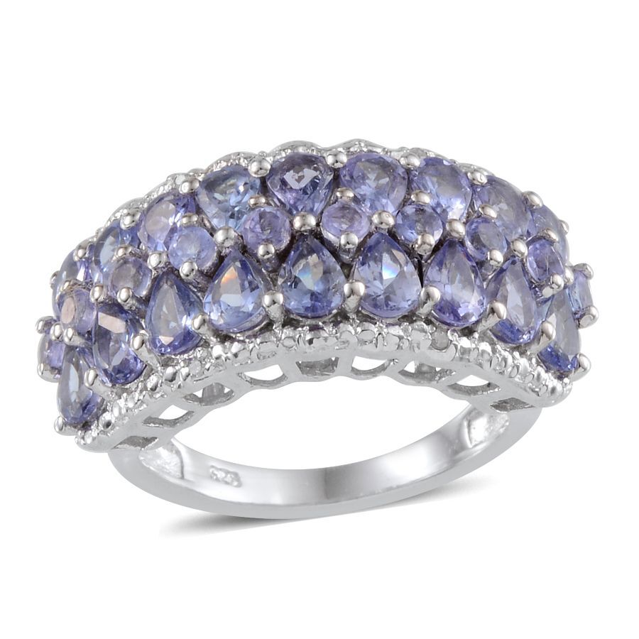 Tanzanite (Pear), Diamond Ring in Platinum Overlay Sterling Silver 3.170 Ct.