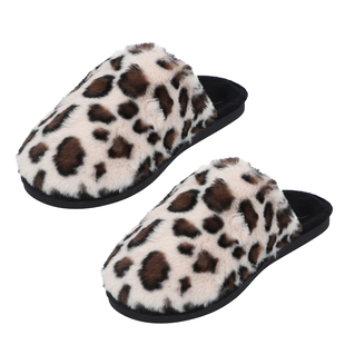 Leopard Pattern Faux Fur Slipper - Dark Brown