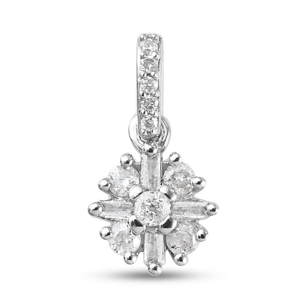 Natural White Diamond Starburst Floral Pendant in 9K White Gold