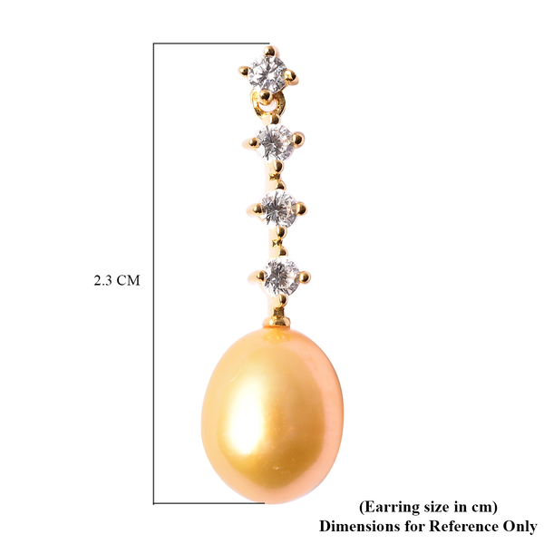 Freshwater Golden Pearl Dangle Earrings (with Push Back) in Yellow Gold Overlay Sterling Silver