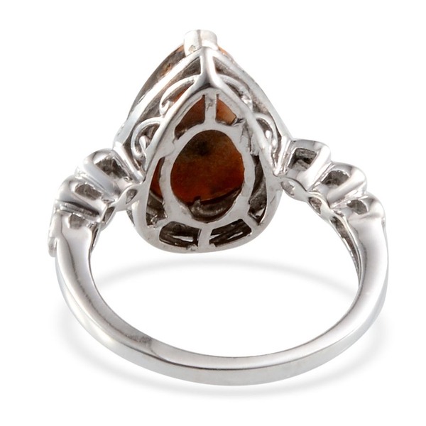 Bumble Bee Jasper (Pear 4.00 Ct), Diamond Ring in Platinum Overlay Sterling Silver 4.050 Ct.
