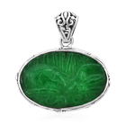 Royal Bali Collection 18.03 Ct Carved Green Jade Reversible Buddha Pendant in Silver 6.66 Grams