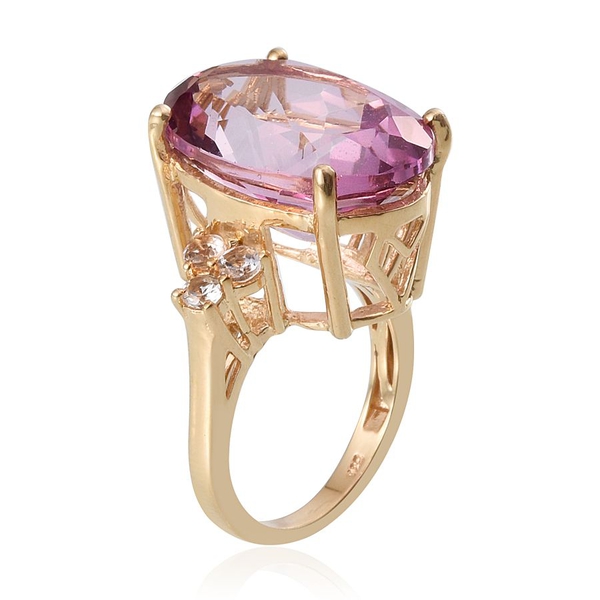 Mystic Pink Coated Topaz (Ovl 30.00 Ct), White Topaz Ring in 14K Gold Overlay Sterling Silver 30.750 Ct.