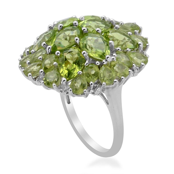 Hebei Peridot (Pear) Cluster Ring in Platinum Overlay Sterling Silver 10.000 Ct.