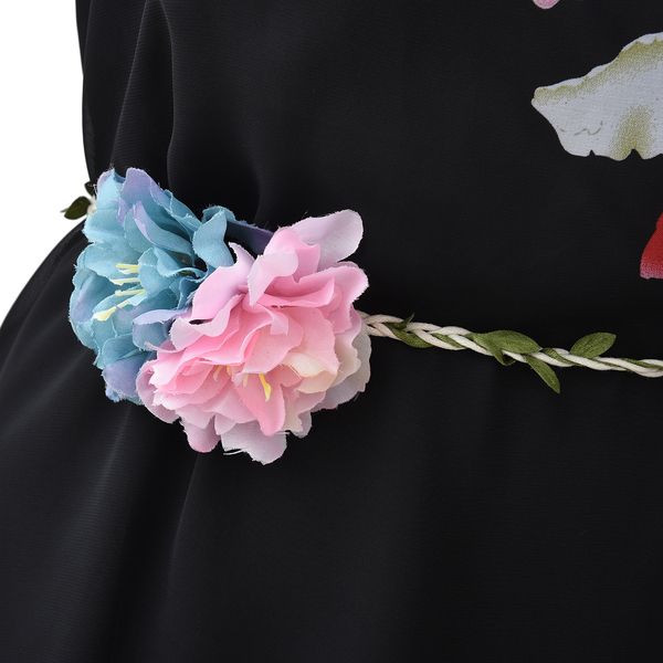 Black Colour Plum Blossom Flower Pattern One Piece Dress