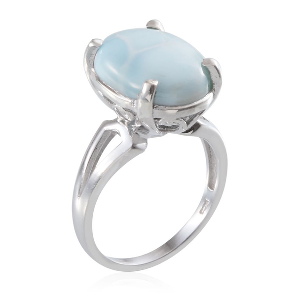 Larimar (Ovl) Solitaire Ring in Platinum Overlay Sterling Silver 10.000 Ct.