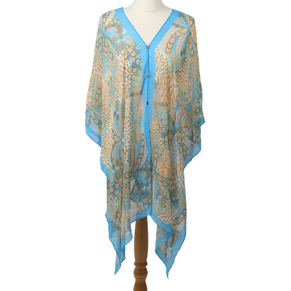 Poncho Style Summer Beach Covering in Light Blue and Brown (One Size ...