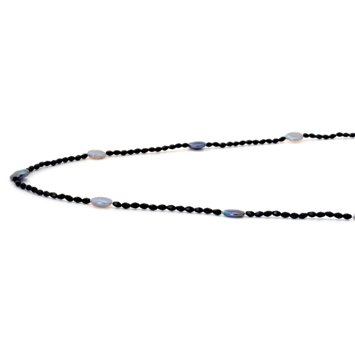 White and Peacock Keshi Pearl and Simulated Black Diamond Station Necklace (Size 48)