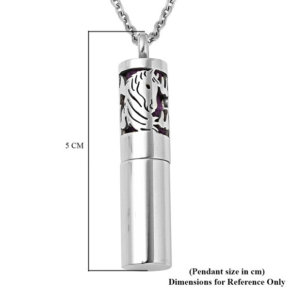 Fragrance Bottle Pendant with Chain (Size - 24) in Stainless Steel - Purple