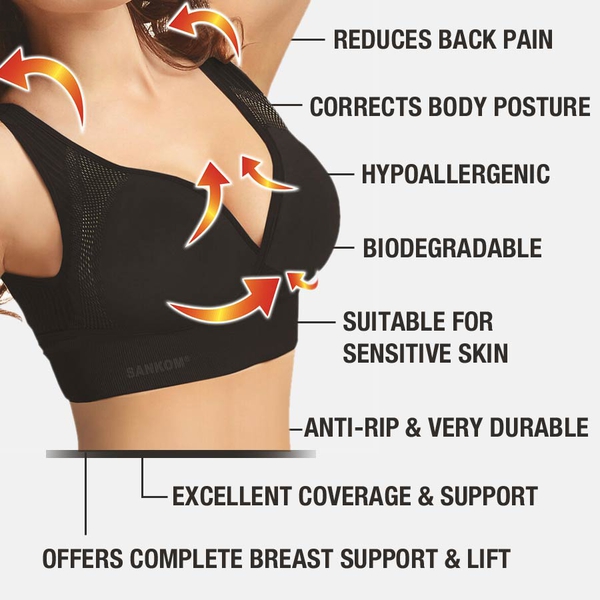 3 Piece Set- SANKOM SWITZERLAND Patent Support and  Posture Bra with (Cooling Extra Strong), (Bamboo Hypoallergenic) and (Aloe Vera Soft Touch Fibers) (S/M)