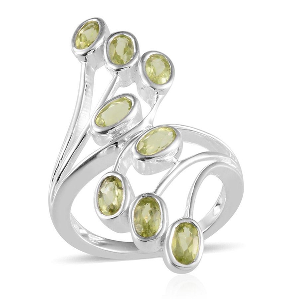 AA Hebei Peridot (Ovl) Crossover Ring in Sterling Silver 2.000 Ct.