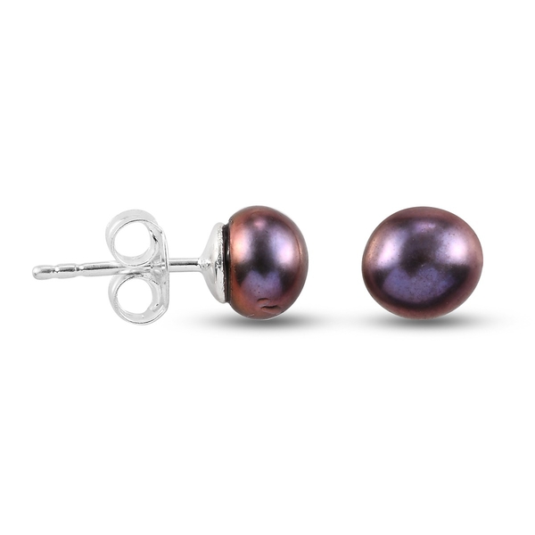 2 Piece Set - Freshwater Peacock Pearl Solitaire Ring and Solitaire Stud Earrings (with Push Back) in Sterling Silver