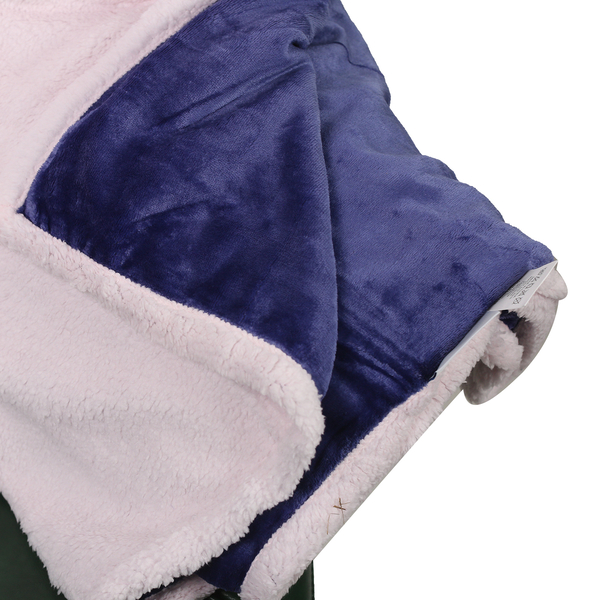 Serenity Night Double Layer Indigo and Baby Pink Sherpa Blanket 420Gsm (Size 200x160cm)