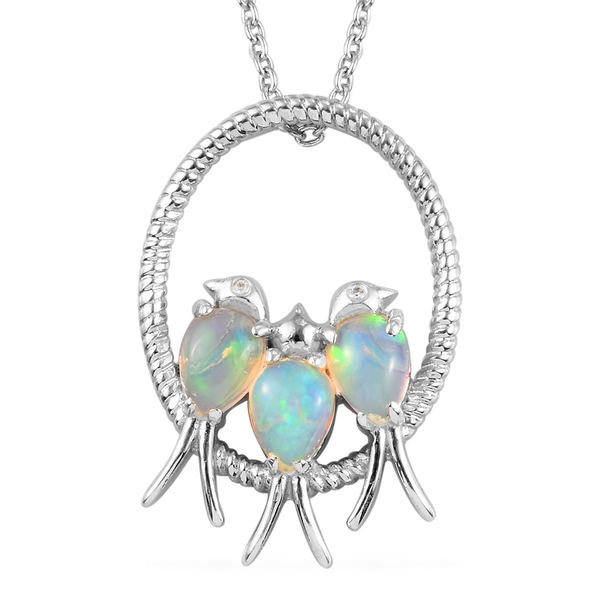 Ethiopian Welo Opal (Pear), Natural Cambodian Zircon Birds and Circle Pendant with Chain (Size 18) i