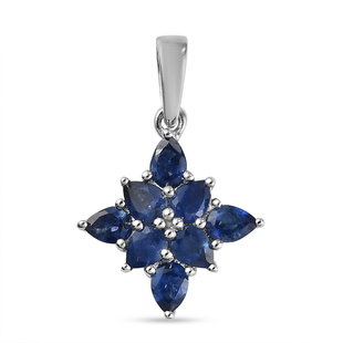 Blue Sapphire Pendant in Platinum Overlay Sterling Silver 1.62 Ct.
