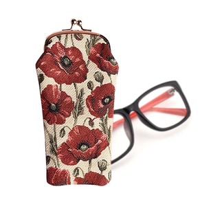 Signare Tapestry - Poppy Design Glasses Pouch Bag in Red (Size 10x19x5cm)