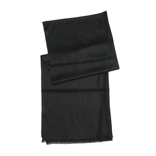 100% Cashmere Wool Black Colour Shawl with Fringes (Size 200X70 Cm)