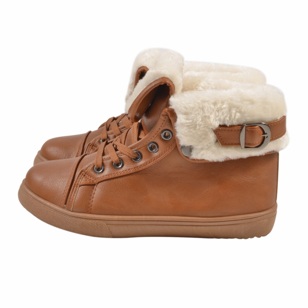 Womens Flat Faux Fur Lined Grip Sole Winter Ankle Boots - Brown