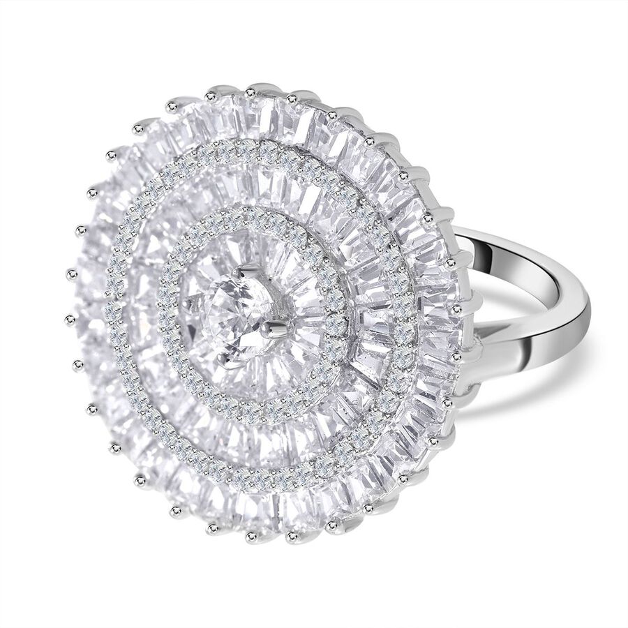 NY Closeout- Cubic Zirconia Cluster Ring in Rhodium Overlay Sterling Silver