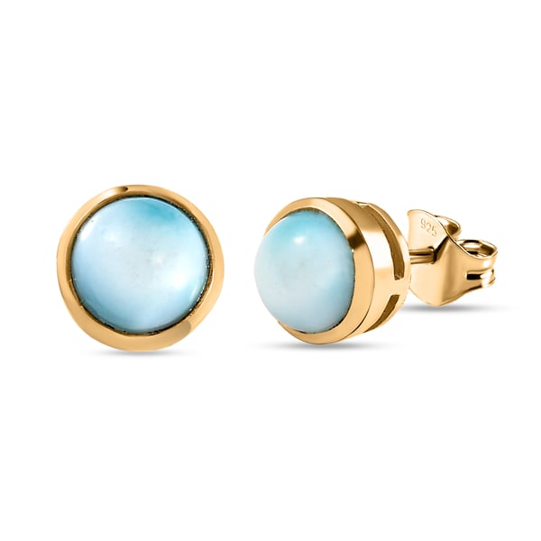 Larimar Stud Earrings (with Push Back) in 14K Gold Overlay Sterling Silver 1.88 Ct.