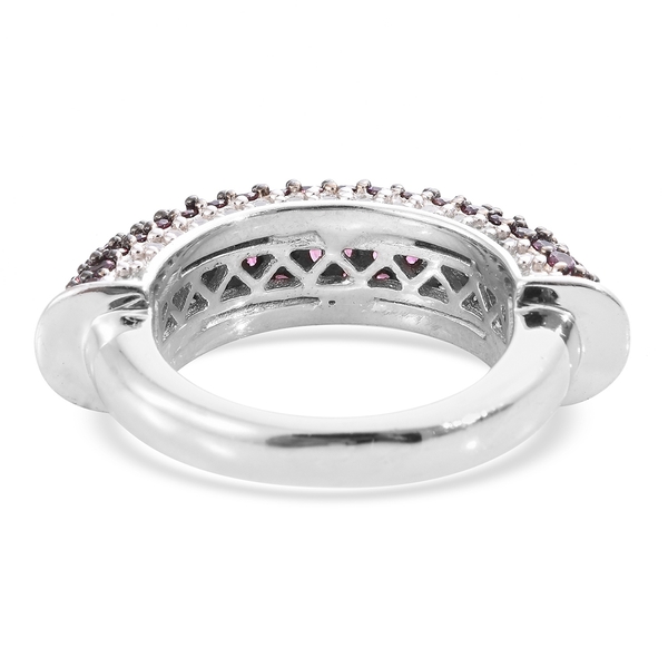 Designer Inspired-Rhodolite Garnet (Rnd), Natural Cambodian Zircon Ring in Black Rhodium and Platinum Overlay Sterling Silver 2.750 Ct. Gemstone Studded 141 Pcs, Silver wt 7.01 Gms.