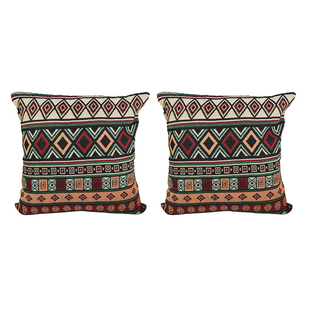 Set of 2 - Turkish Kilim Pattern Cushion Covers - Green and Multi