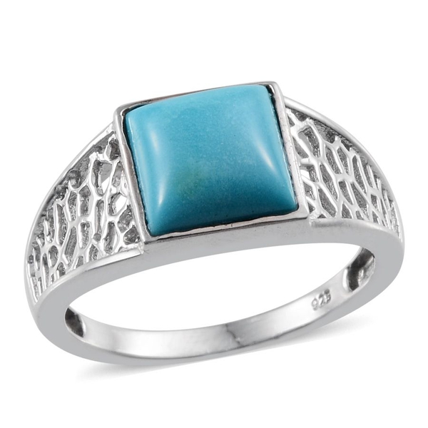 Arizona Sleeping Beauty Turquoise (Sqr) Solitaire Ring in Platinum Overlay Sterling Silver 3.000 Ct.