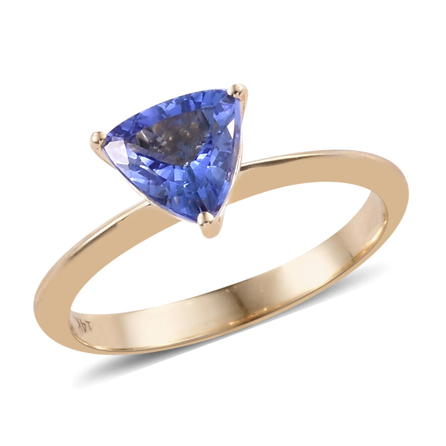 Close Out Deal- 14K Yellow Gold AA Tanzanite (Trl 6.5 mm) Solitaire Ring 1.000 Ct.