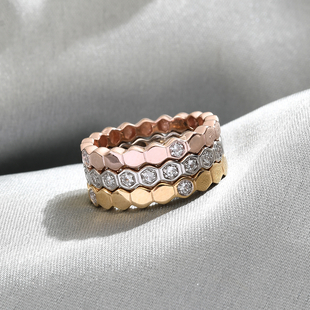 Sundays Child - Set of 3 - Natural Cambodian Zircon Ring in Platinum, Rose Gold and Yellow Gold Over