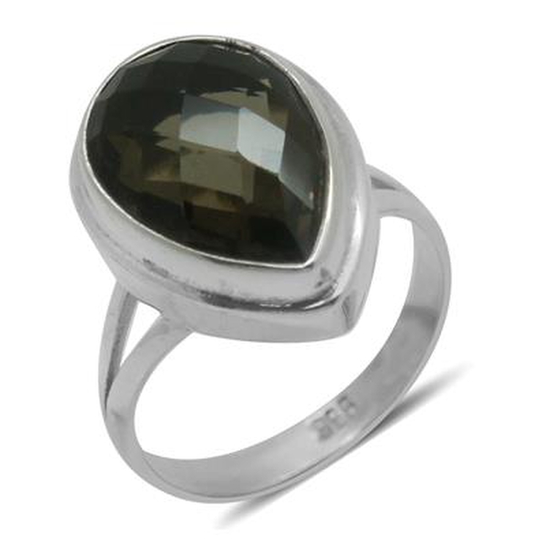 Royal Bali Collection Brazilian Smoky Quartz (Pear) Solitaire Ring in Sterling Silver 5.160 Ct. Silv