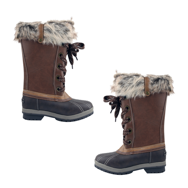 Faux Fur Lined Snow Boots - Brown & Cognac
