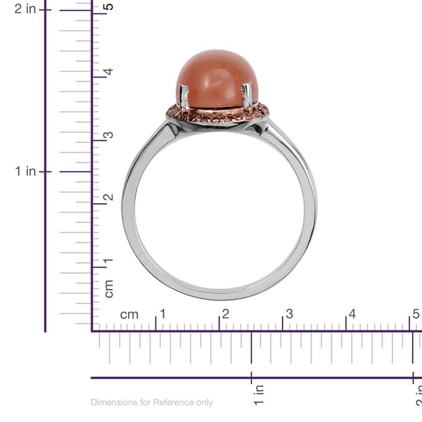 Mitiyagoda Peach Moonstone (Ovl 4.00 Ct), Brown Diamond Ring in Platinum Overlay Sterling Silver 4.050 Ct.