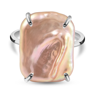 Peach Keshi Pearl Solitaire Ring in Sterling Silver